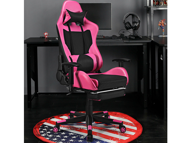 Costway Massage Gaming Chair Reclining Racing Office Computer Chair with Footrest Pink