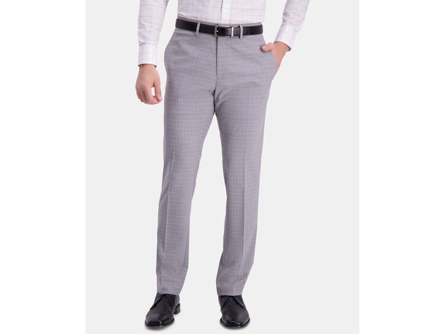 Kenneth Cole Reaction Men's Slim-Fit Performance Stretch Mini-Plaid Dress Pants Sliver Size 36X32