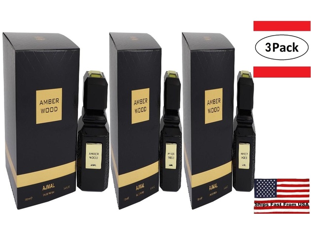 3 Pack Ajmal Amber Wood by Ajmal Eau De Parfum Spray (Unisex) 3.4 oz for Women