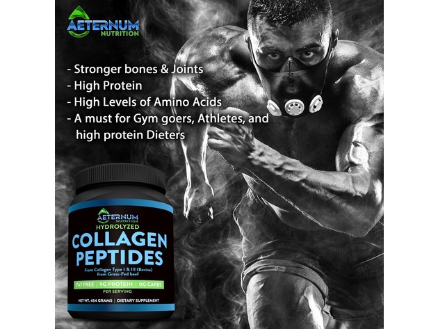 Aeternum Nutrition Hydrolized Collagen Peptides Type I & III - Natural, Fat Free and Zero Carbs - 454 Grams, 45 Servings Dietary Supplement