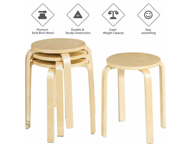 Set of 4 18" Stacking Stool Round Dining Chair Backless Wood Home Decor - Amber