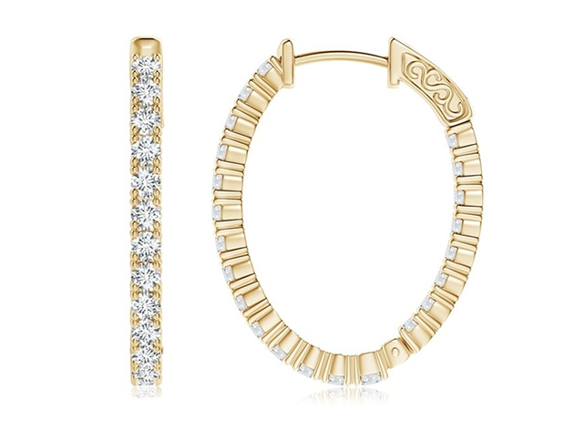 1 Carat CZ TW Gold Plated Inside Out Hoop Earrings