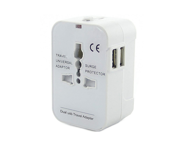 Worldwide Power Adapter & Travel Charger with Dual USB (White)