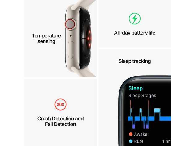 Apple Watch Series 8 (2022) Aluminum with Silicone Band - 41mm/Starlight (Refurbished Grade A: GPS + Cellular)