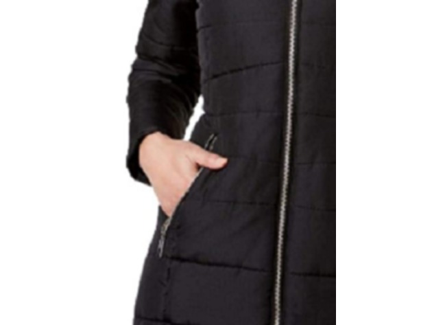 Maralyn & Me Juniors' Women's Faux-Fur-Trim Hooded Puffer Coat Black Size Small