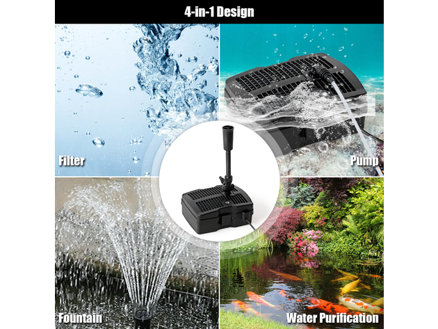 Costway 54W All-in One 660 GPH Pond Filter 9W UV Sterilizer W/Pump Fountain Kits - Black