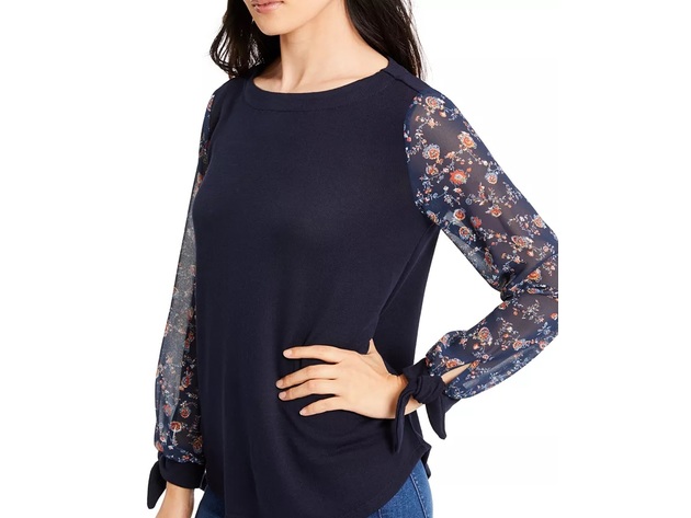 Vince Camuto Women's Tie Sleeve Mix Media Top Blue Size Medium