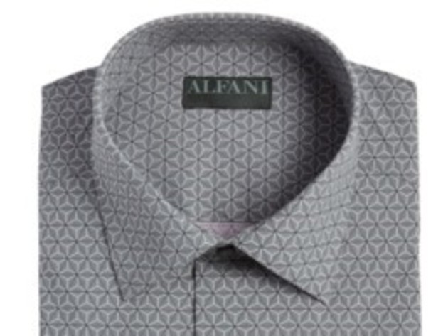 Alfani Men's Alfatech Slim-Fit Geo-Print Dress Shirt Gray Size 34-35