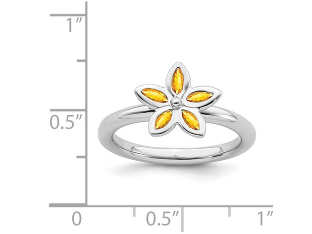Citrine Flower Ring 1/3 Carat (ctw) in Sterling Silver - 10