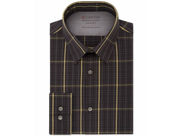 Calvin Klein Men's Extreme Slim-Fit Temperature Regulation Check Dress Shirt Black Size 15-15.5x32-33