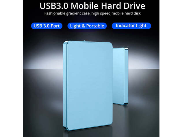 Slim Portable USB 3.0 External Hard Drive - 1TB (Blue)