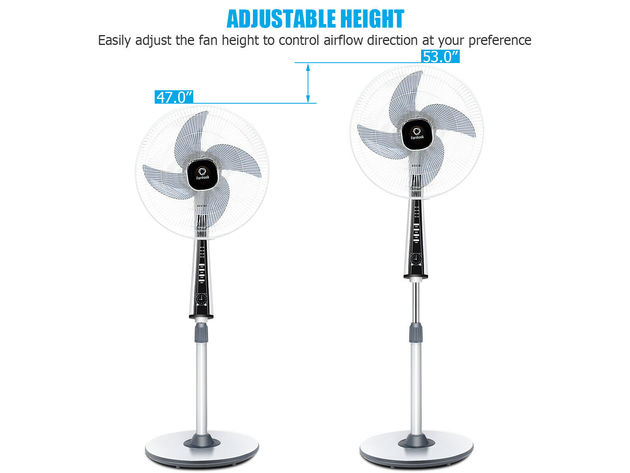 Costway 15'' Pedestal Fan Stand 4 Blades 3-Speed 3 Mode Height Adjustable Remote Control Black & White