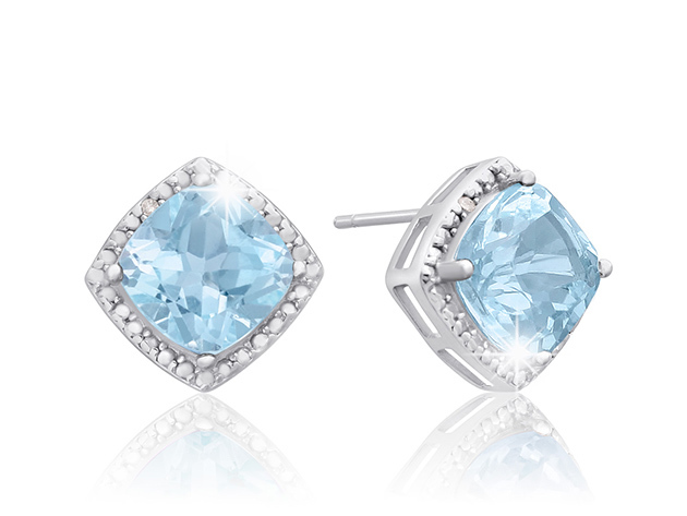 Cushion Cut Diamond Earrings in Sterling Silver (Blue Topaz) | StackSocial