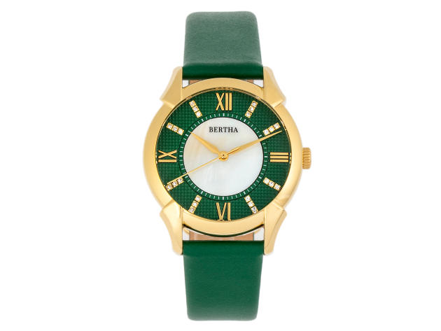 Bertha Ida Mother-of-Pearl Leather-Band Watch (Green) | StackSocial