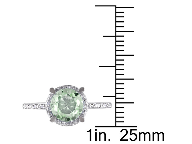1.15 Carat (ctw) Green Amethyst Halo Ring in Sterling Silver with Accent Diamonds - 9.5