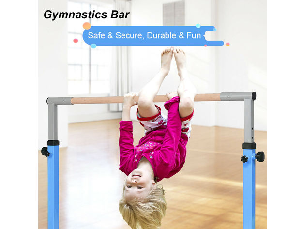 Costway Adjustable Steel Horizontal Training Bar Gymnastics Junior Home Practice Blue - Pink