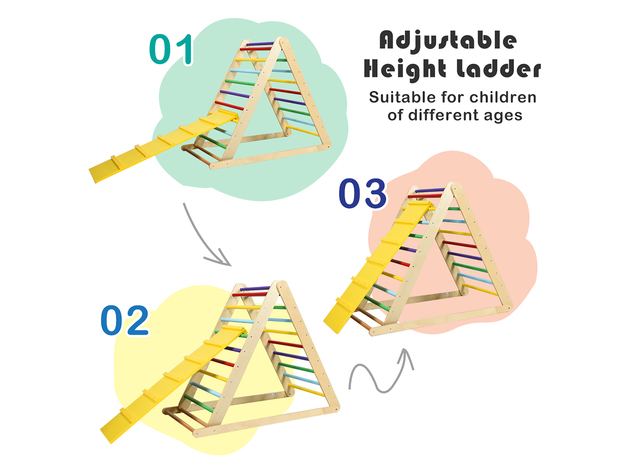 Costway Foldable Wooden Climbing Triangle Indoor Climber w/Ladder for Baby Toddler - Colorful