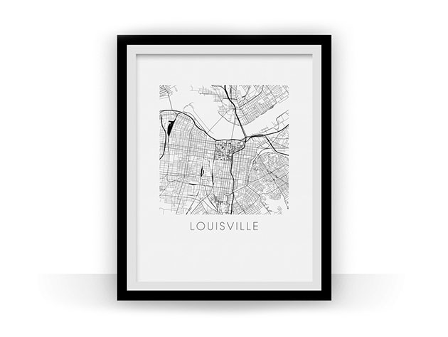 Louisville Black and White Map Print (18 x 24)