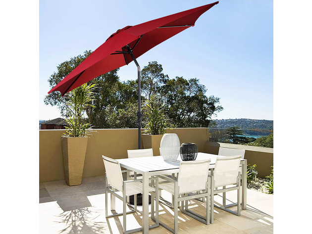 Costway 9FT Patio Umbrella Patio Market Steel Tilt W/ Crank Outdoor Yard Garden Burgundy