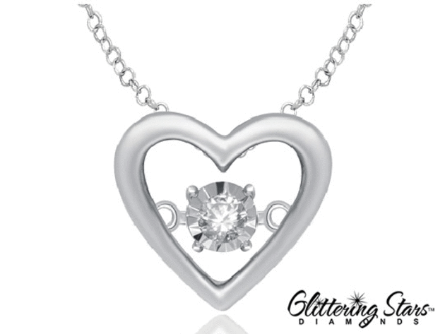 Glittering Stars Dancing Diamond Heart Pendant Necklace in Sterling Silver with chain