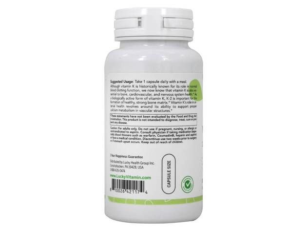 LuckyVitamin - Vitamin K2 Bone Health Support 100 mcg. - 100 Veg Capsules