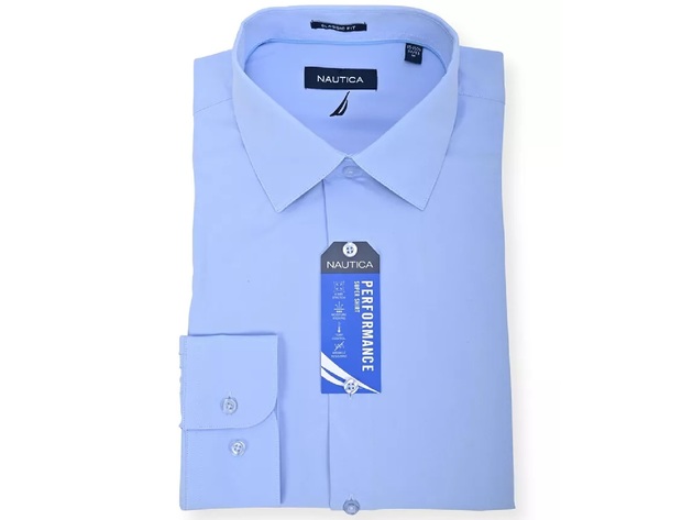 Nautica Men's Classic Fit Supershirt Dress Shirt Blue Size 15x32-33