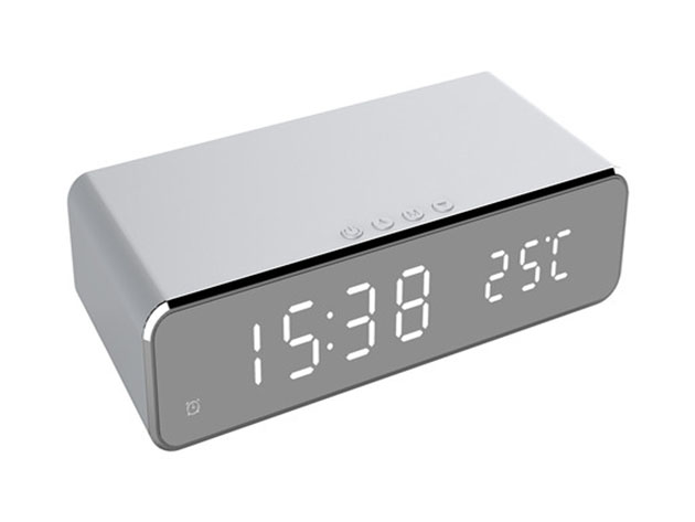 Alarm Clock with Wireless Charging (Silver)