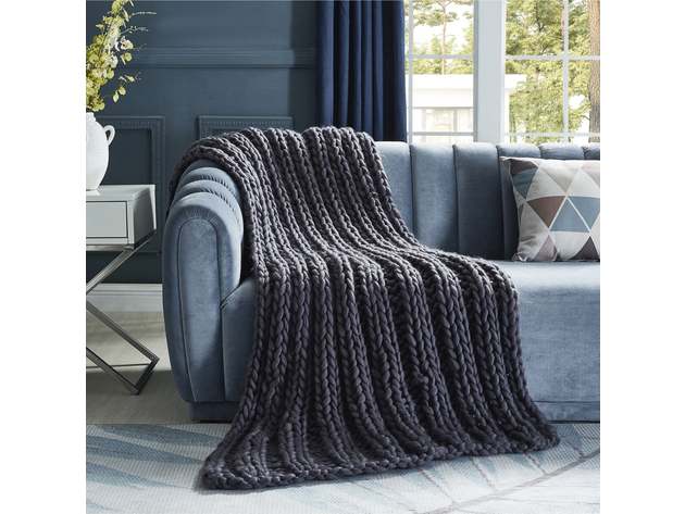 Yolly Channel Knit Throw Dark Grey 50