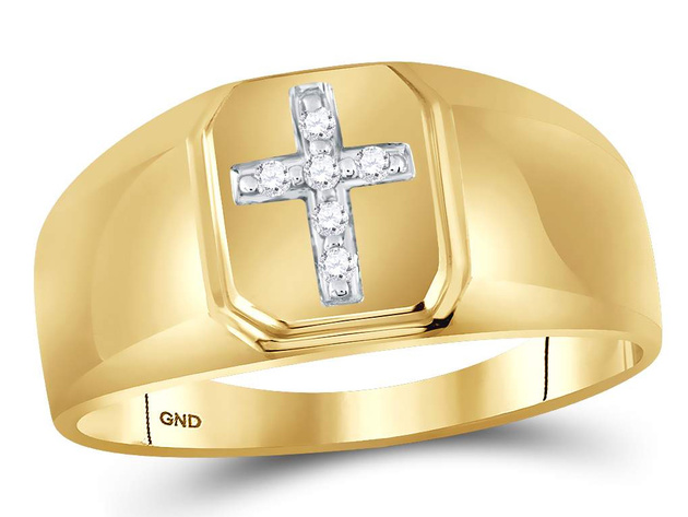 Mens Diamond Cross Ring 1/20 Carat (ctw) in 10K Yellow Gold - 12