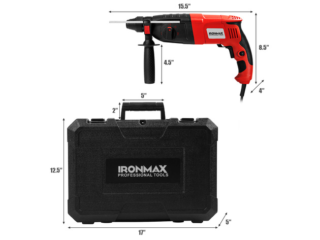 1/2'' Electric Rotary Hammer Drill 3 Mode SDS-Plus Chisel Kit 1100W 