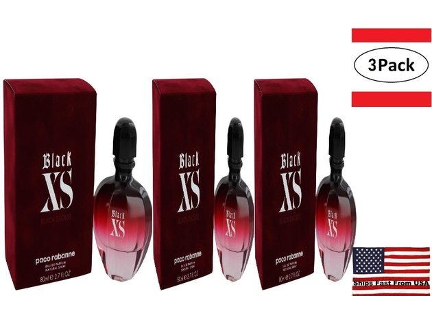 3 Pack Black XS by Paco Rabanne Eau De Parfum Spray 2.7 oz for Women