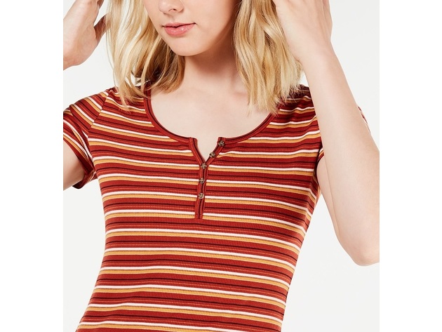Hippie Rose Juniors' Rib-Knit Henley Top Red Size Medium