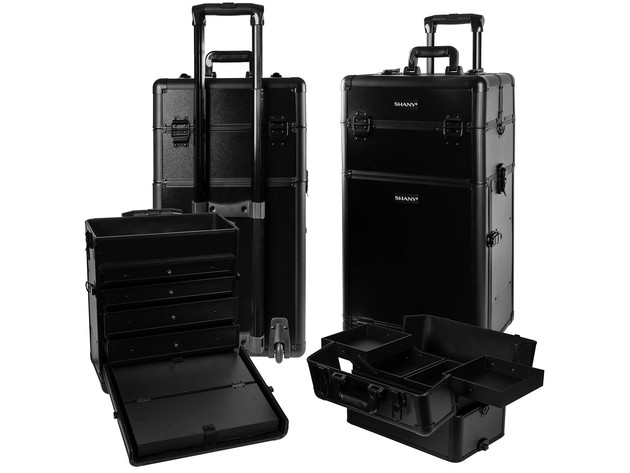 SHANY Rebel Trolley Cosmetics Case and Storage - Professional Makeup Artist Train Case with Multiple Compartments - BLACK