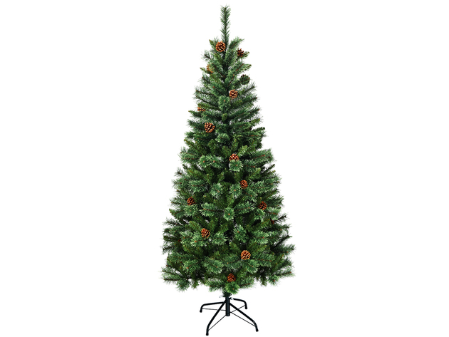 Costway 7 ft Premium Hinged Artificial Christmas Tree Mix ed Pine Needles w/ Pine Cones - Green