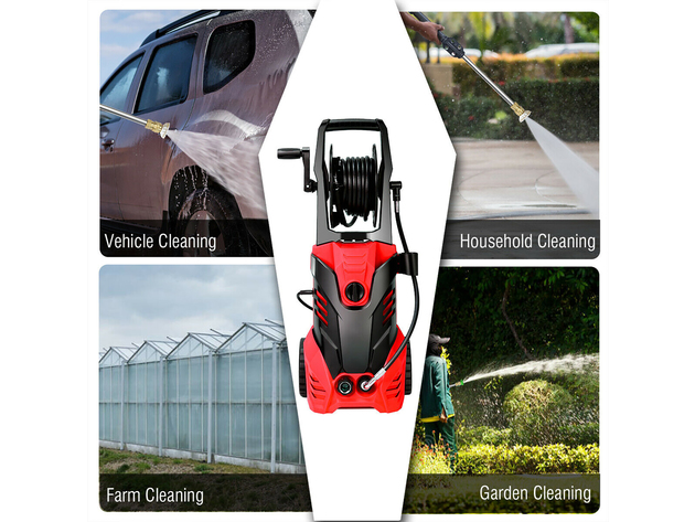 3000PSI Electric High Pressure Washer Machine 2 GPM 2000W w/ Deck Patio Cleaner Red/Black