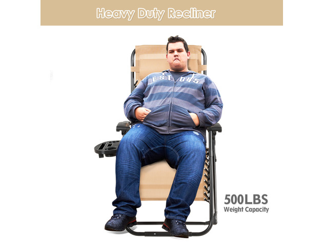 Costway Oversize Lounge Chair Patio Heavy Duty Folding Recliner Gray - Beige