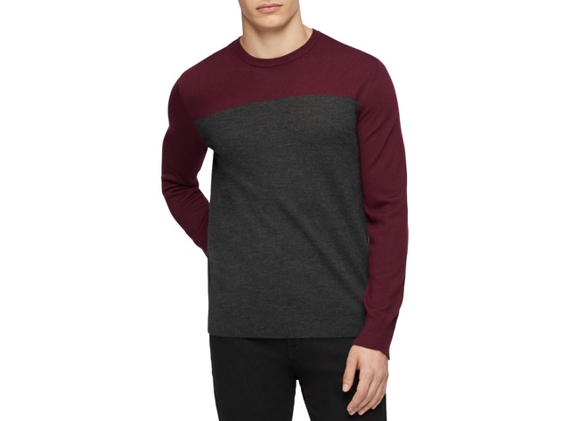 Calvin Klein Men's Colorblock Striped Sweater Red Size Extra Large | KSAT