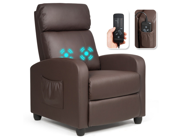 Recliner Massage Chair, Ergonomic Adjustable Single Sofa with Padded Seat - Brown
