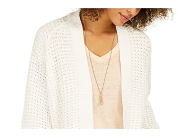 Style & Co Women's Chunky Cable-Knit Open-Front Cardigan White Size Extra Large