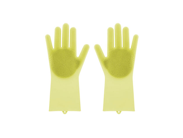 Silicone Dishwashing Gloves with Scrubbers (Yellow)