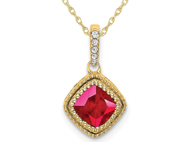 2/5 Carat (ctw) Natural Ruby Pendant Necklace in 14K Yellow Gold with Diamonds and Chain