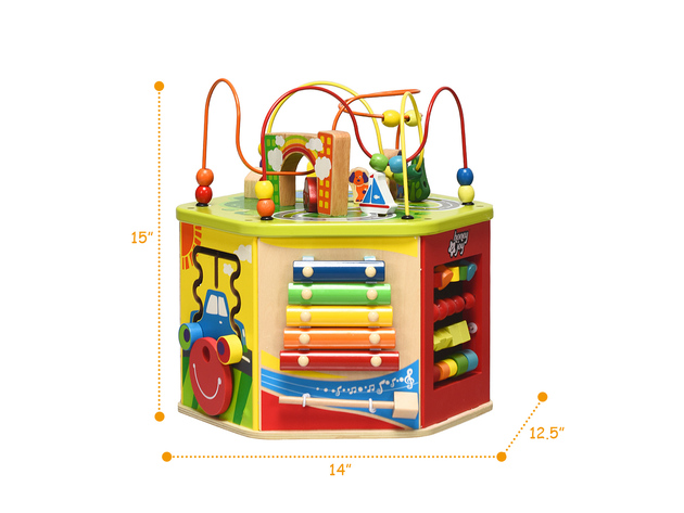 Wooden Activity Cube Kids Baby Bead Maze Educational Toys Learning Puzzle 5 in 1 
