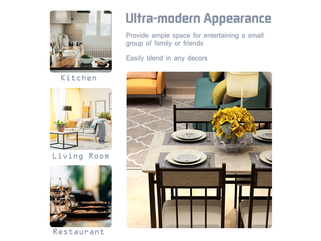 Costway 5 Piece Dining Set Faux Marble Top Table and 4 Padded Seat Chairs w/ Metal Legs