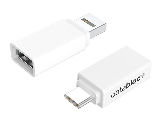 Databloc Charge-Only Adapters: 2-Pack (USB-A + USB-C/ White)