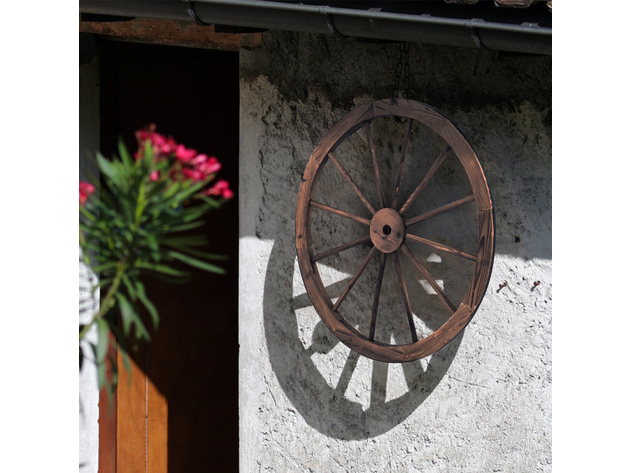 Costway Set of 2 30" Decorative Vintage Wood Garden Wagon Wheel w/Steel Rim Wall Decor