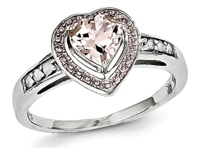 4/5 Carat (ctw) Morganite Heart Ring in Rhodium Plated Sterling Silver
