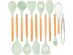 Kitchen Silicone Cooking Utensil 13-Piece Set with Stand, Wood Handles Mint Green