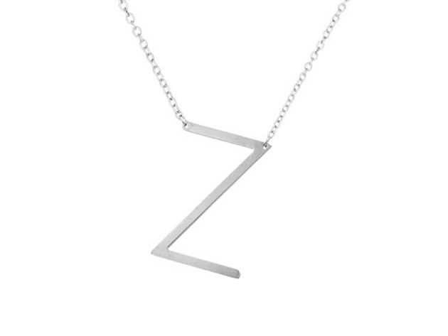 Maya J Personalized Large Initial Brass White Necklace (Letter Z)