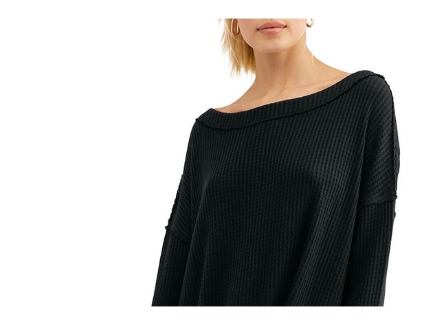 Free People Women's North Shore Thermal Knit Tunic Top  Black Size Extra Small