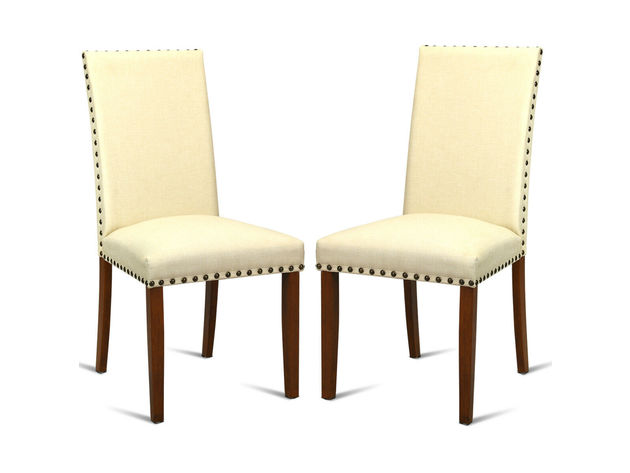 Set of 2 Dining Chairs Fabric Upholstered Armless Accent Home Furniture Beige 